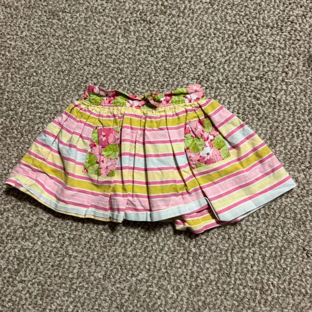 Baby Gap Girls Skirt Pink Yellow Stripe Floral Pockets 6-12 Months